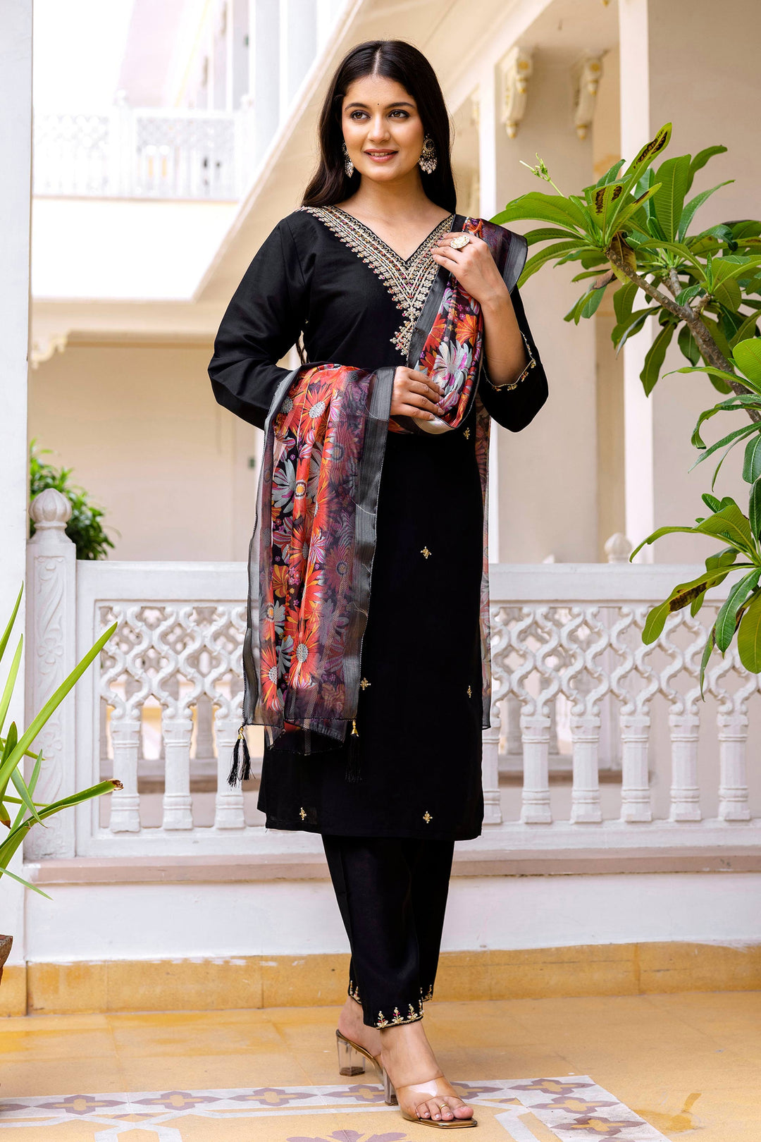 Black Festive Wear Viscose Embroidered Readymade Salwar Suit For Festive Wear | Buy Online India