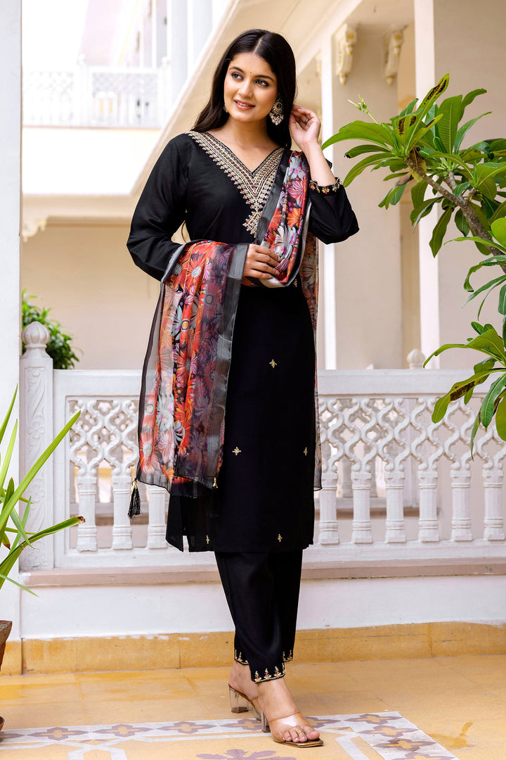Black Festive Wear Viscose Embroidered Readymade Salwar Suit For Festive Wear | Buy Online India
