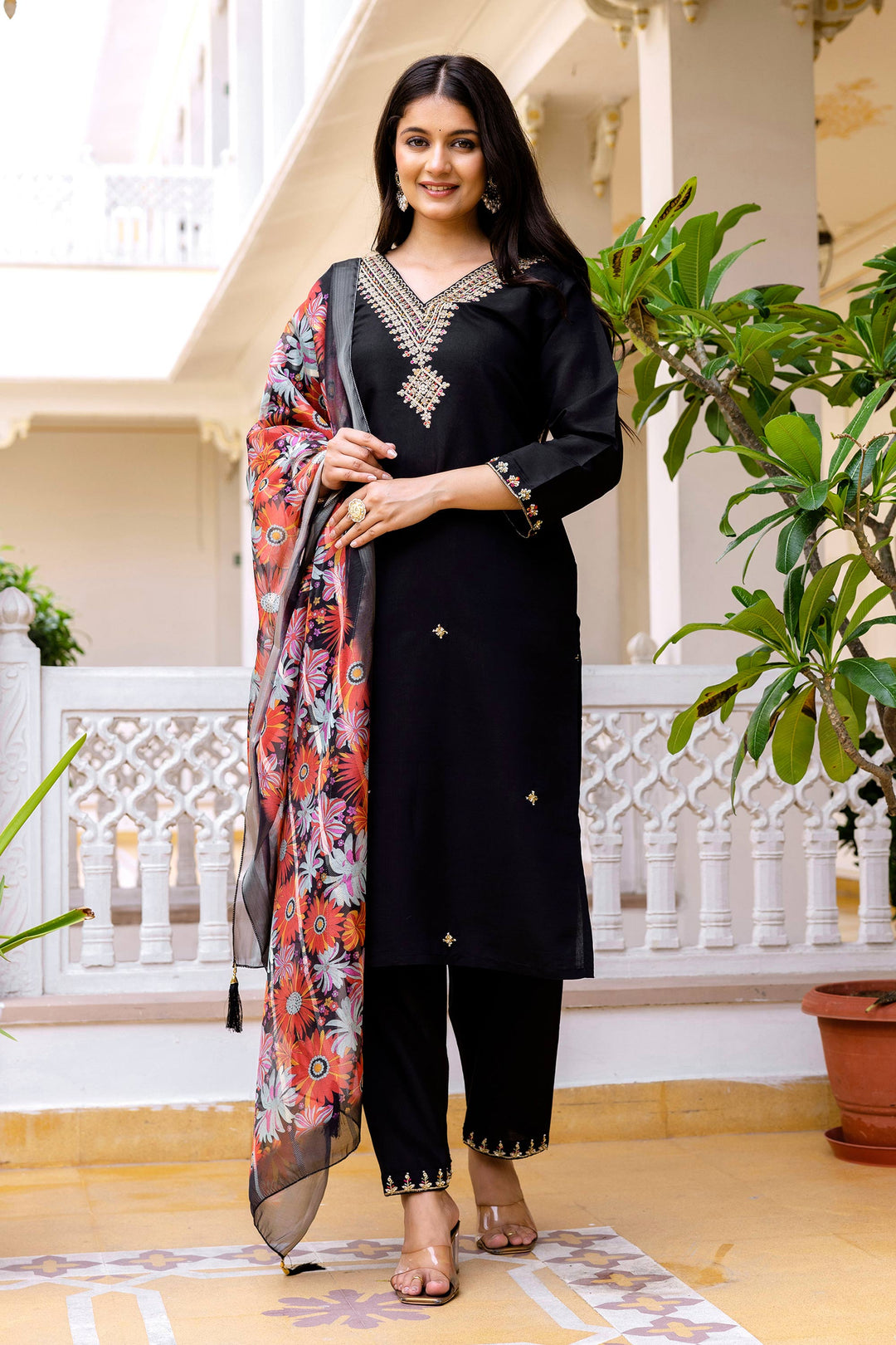 Black Festive Wear Viscose Embroidered Readymade Salwar Suit For Festive Wear | Buy Online India