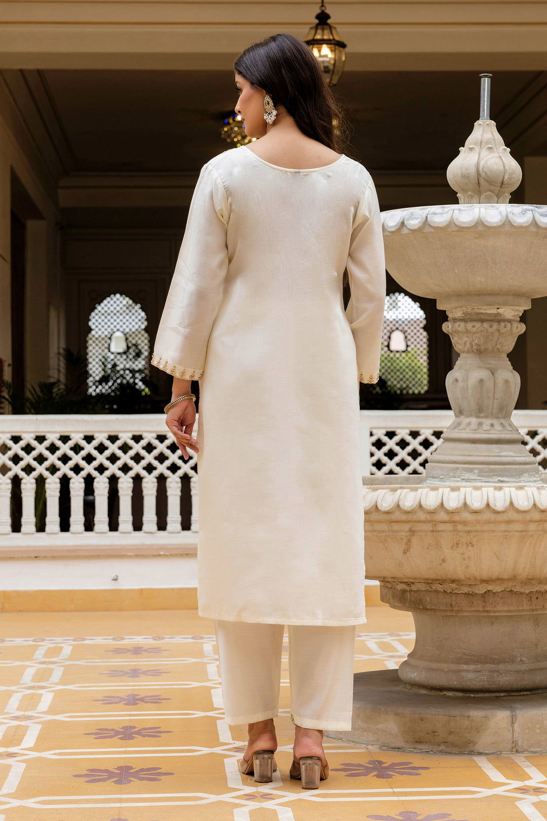 Viscose Embroidered Off White Festive Wear Readymade Salwar Suit | Buy Online India