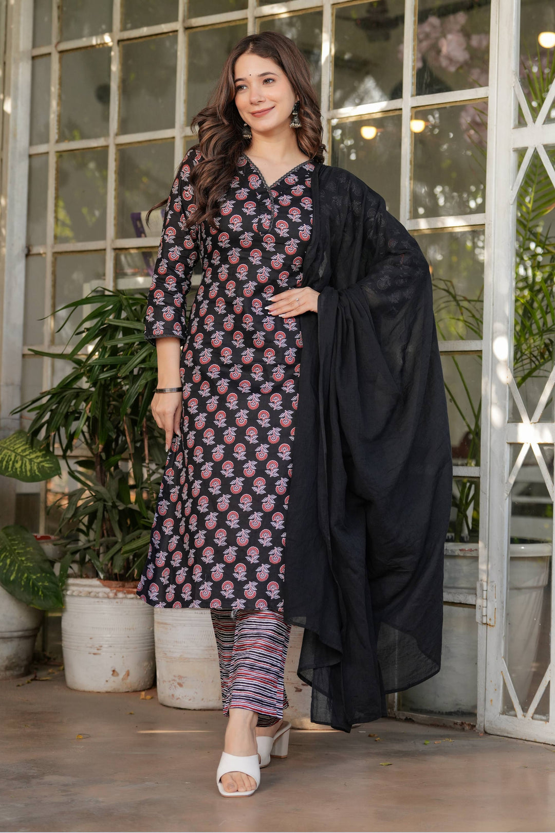 Cotton Printed Black Readymade Salwar Suit For Festive Wear | Buy Online India