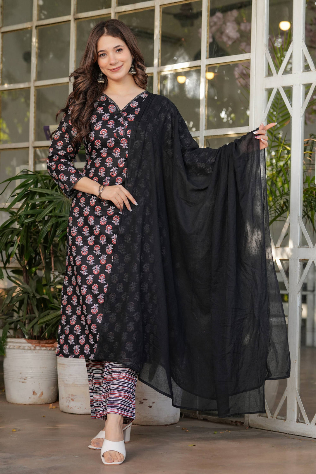 Cotton Printed Black Readymade Salwar Suit For Festive Wear | Buy Online India