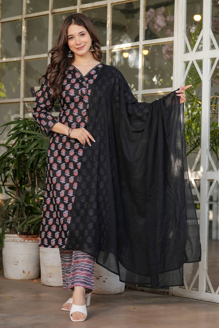 Cotton Printed Black Readymade Salwar Suit For Festive Wear | Buy Online India