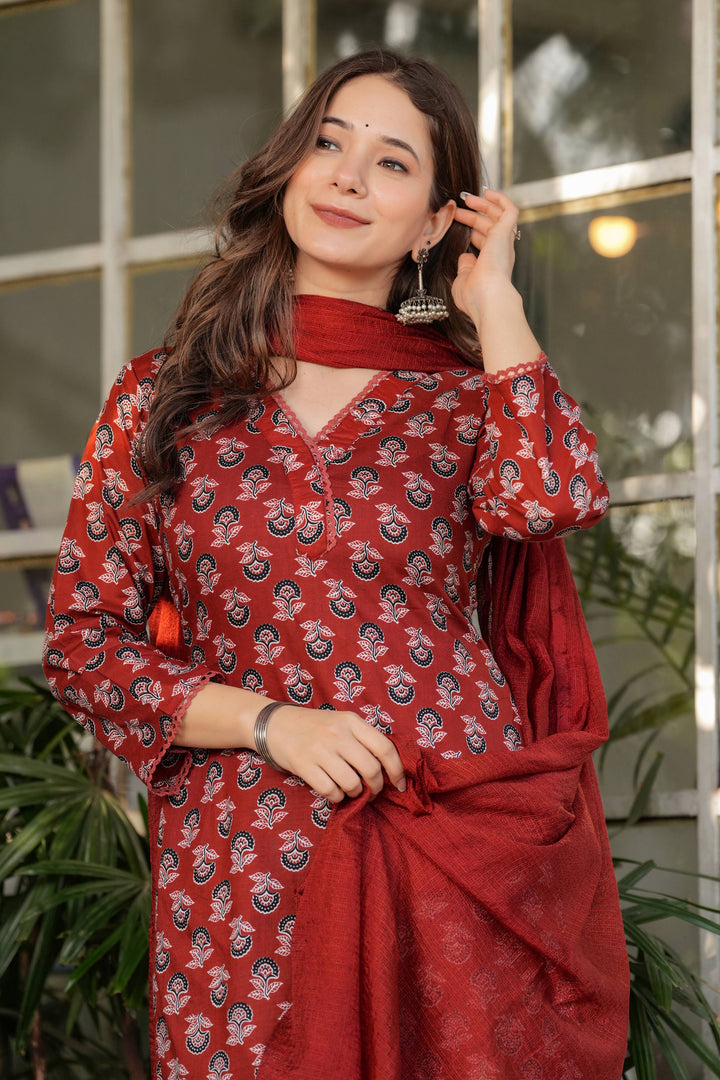 Maroon Festive Wear Cotton Printed Festive Wear Readymade Salwar Suit | Buy Online India