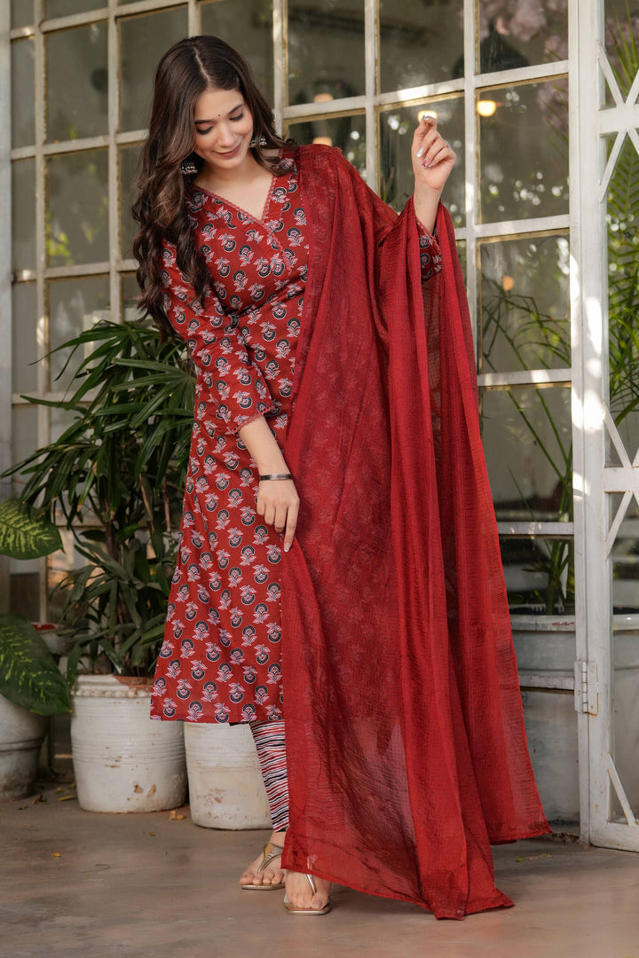 Maroon Festive Wear Cotton Printed Festive Wear Readymade Salwar Suit | Buy Online India