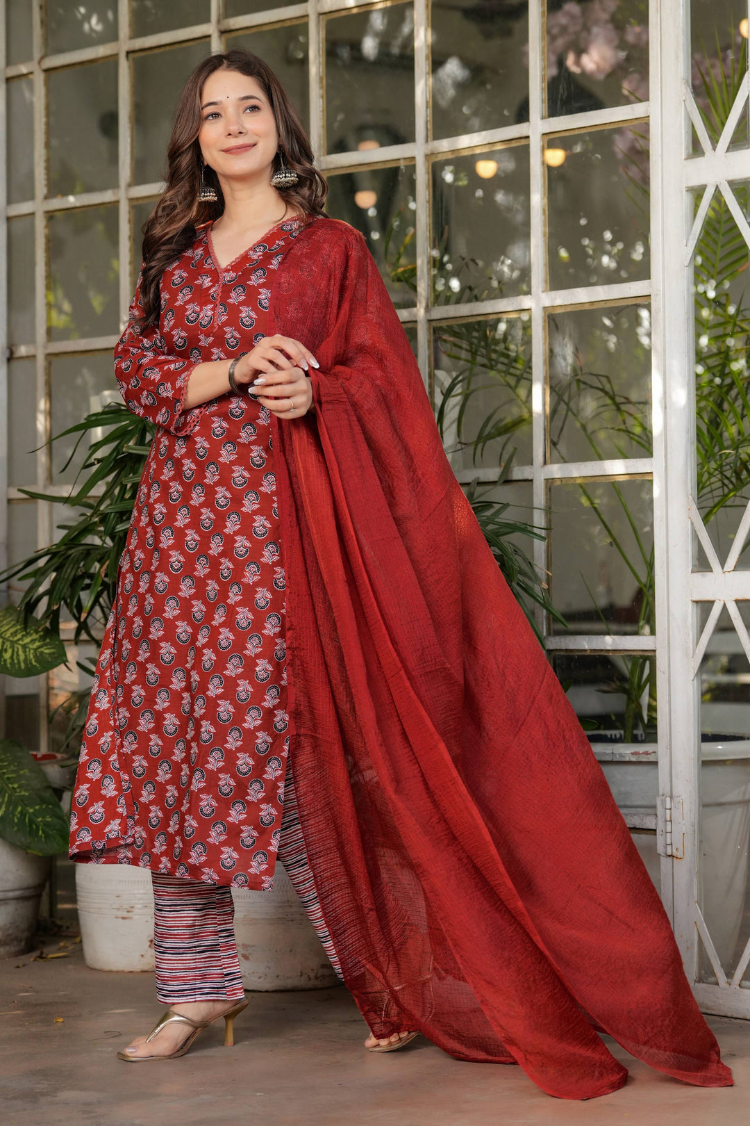Maroon Festive Wear Cotton Printed Festive Wear Readymade Salwar Suit | Buy Online India