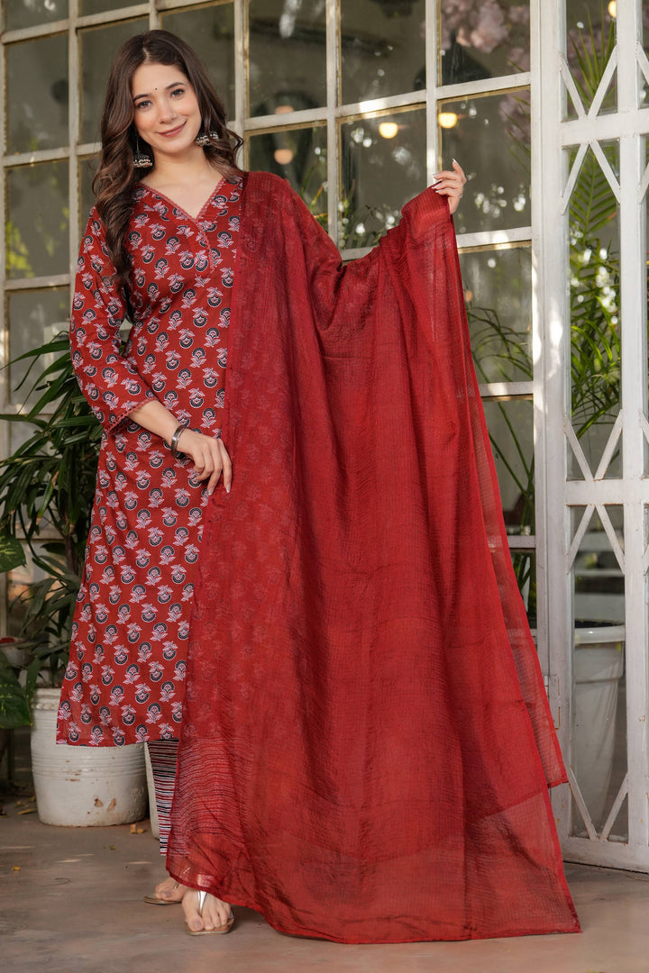 Maroon Festive Wear Cotton Printed Festive Wear Readymade Salwar Suit | Buy Online India