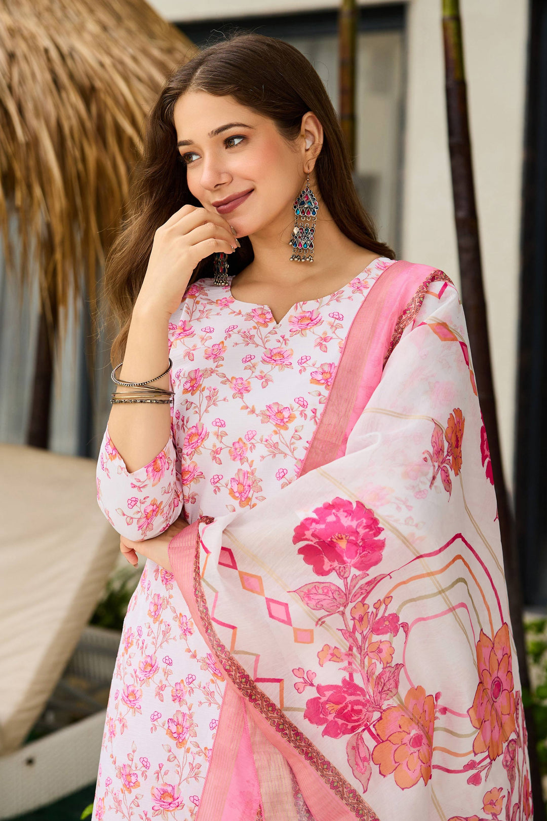 Art Silk Fabric Printed Pink Readymade Salwar Suit For Festive Wear | Buy Online India