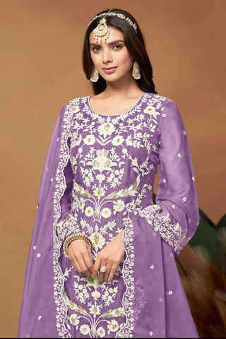 Tempting Organza Fabric Lavender Color Function Wear Salwar Suit