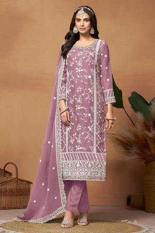 Charming Pink Color Organza Fabric Embroidered Salwar Suit