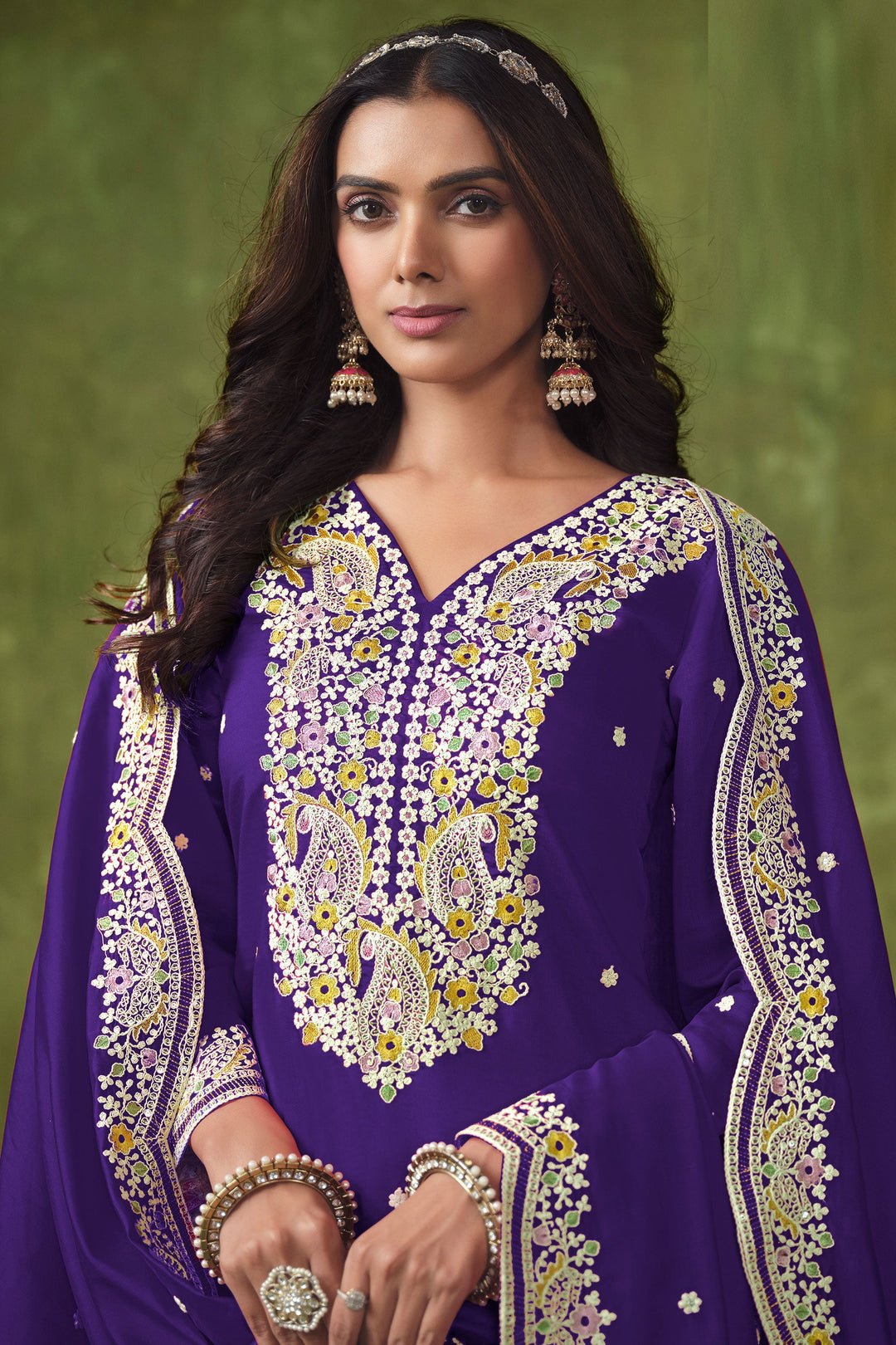 Engaging Purple Color Art Silk Fabric Festive Wear Salwar Suit