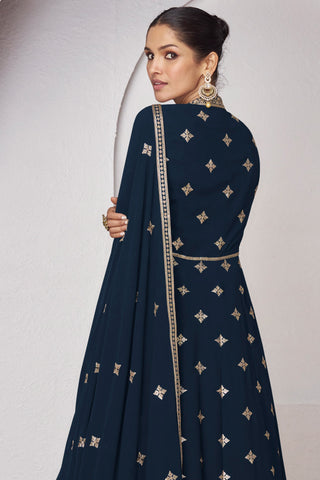 Vartika Singh Navy Blue Color Fashionable Readymade Georgette Sharara Top Lehenga