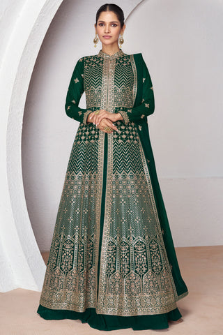 Vartika Singh Glamorous Readymade Georgette Sharara Top Lehenga Green Color