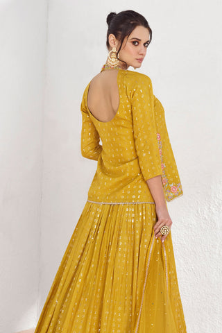 Eugeniya Belousova Georgette Yellow Color Stylish Look Readymade Sharara Top Lehenga