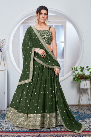 Amazing Sequins Work On Green Color Georgette Fabric Lehenga