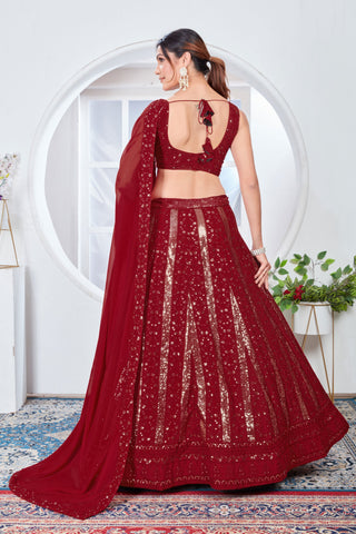 Maroon Color Sequins Work On Georgette Fabric Chic Lehenga