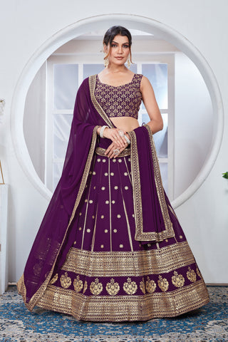 Sequins Work On Georgette Fabric Purple Color Gorgeous Lehenga