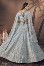 Load image into Gallery viewer, Sequins Work Georgette Fabric Sky Blue Color Beatific Look Readymade Bridal Lehenga
