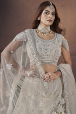 Load image into Gallery viewer, Off White Color Georgette Fabric Sequins Work Glamorous Look Readymade Bridal Lehenga
