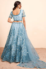 Load image into Gallery viewer, Net Fabric Light Cyan Color Stylish Look Embroidered Lehenga
