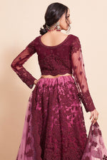 Load image into Gallery viewer, Net Fabric Burgundy Color Beatific Look Embroidered Lehenga
