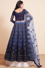 Load image into Gallery viewer, Fabulous Net Fabric Navy Blue Color Embroidered Lehenga
