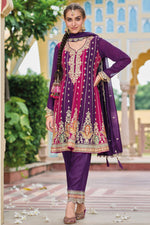 Load image into Gallery viewer, Dazzling Purple Color Readymade Salwar Suit In Art Silk Fabric
