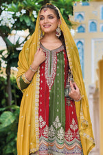 Load image into Gallery viewer, Entrancing Art Silk Fabric Readymade Salwar Suit In Mehendi Green Color
