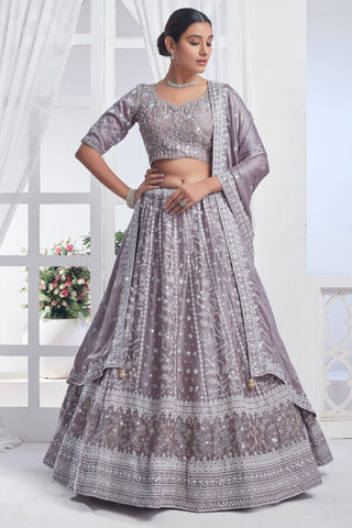 Grey Color Fascinating  Sequins Work Chiffon Fabric Lehenga