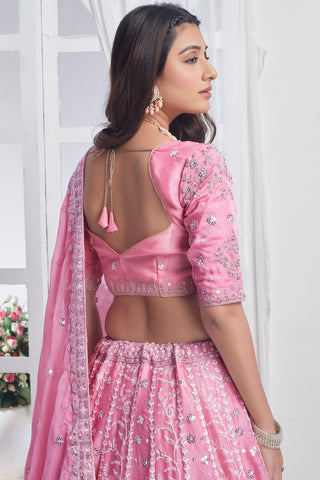 Glamorous Pink Color Sequins Work Chiffon Fabric Lehenga