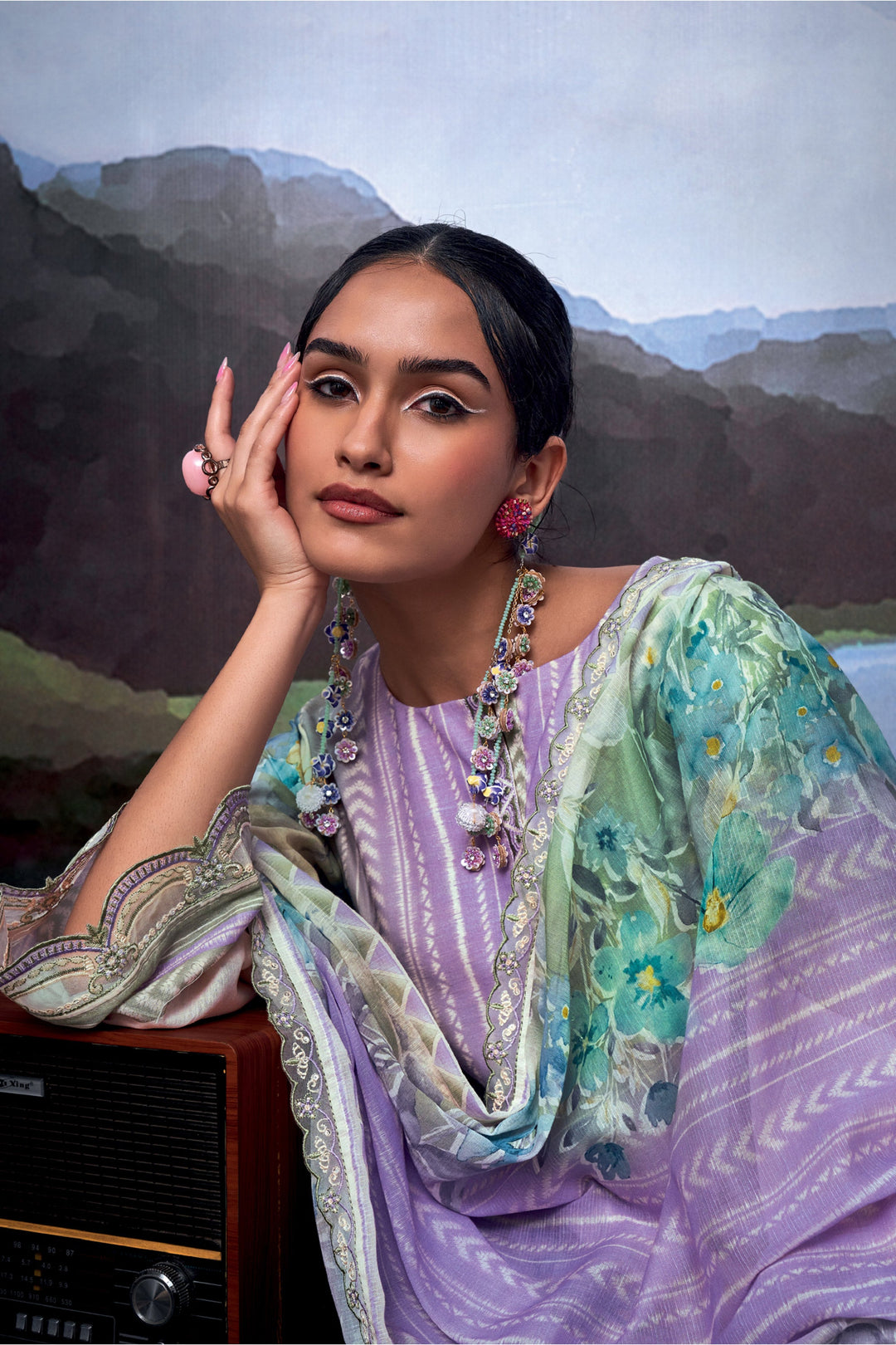Sea Green Printed Fancy Straight Cut Suit In Pure Linen Fabric