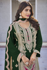 Load image into Gallery viewer, Chinon Fabric Green Color Fantastic Sangeet Wear Readymade Palazzo Suit
