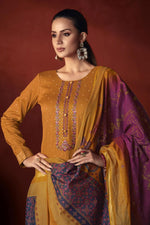 Load image into Gallery viewer, Embroidered Mustard Color Inventive Salwar Suit In Viscose Fabric
