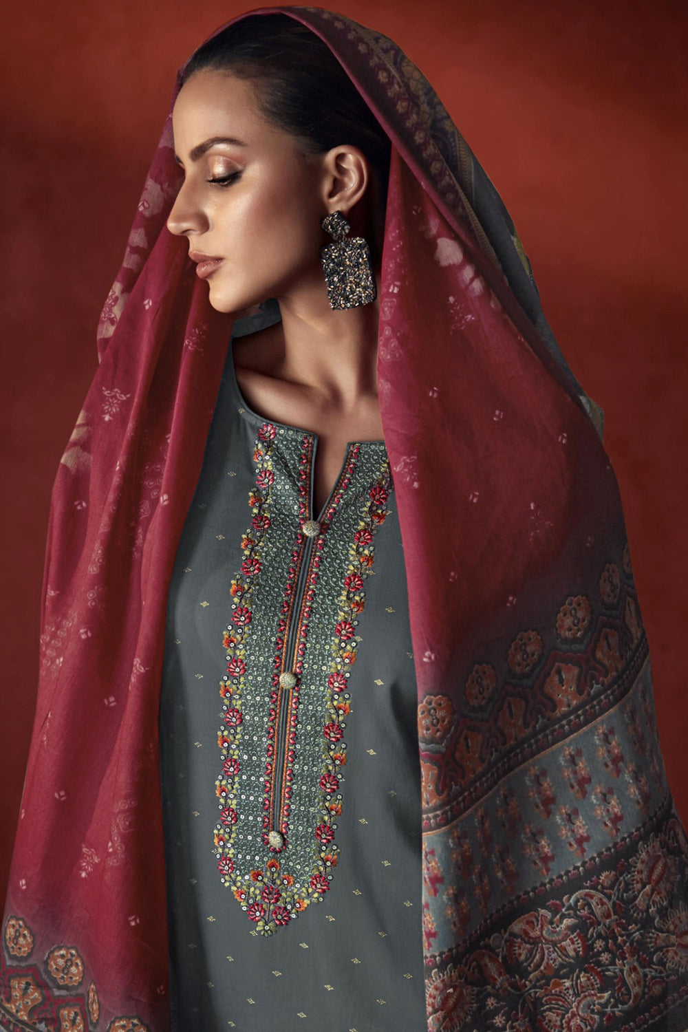 Grey Color Viscose Fabric Embroidered Classic Salwar Suit | Buy Online India