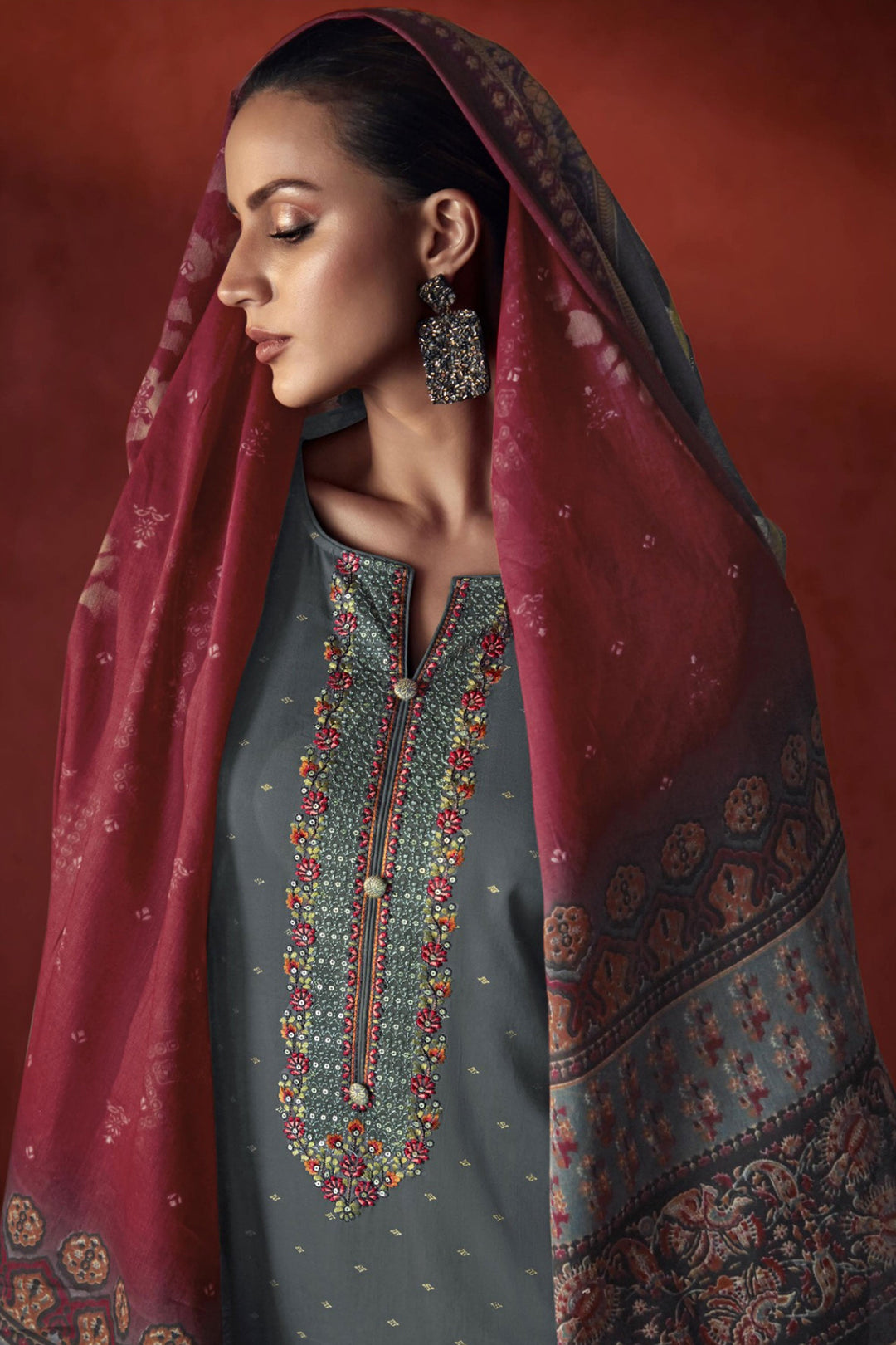 Grey Color Viscose Fabric Embroidered Classic Salwar Suit | Buy Online India