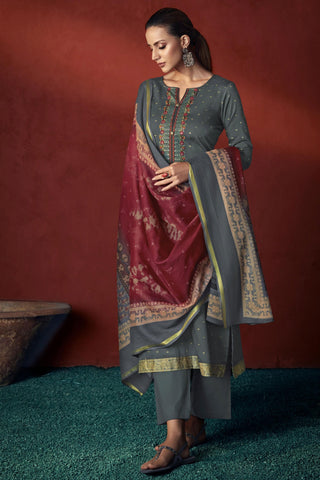 Grey Color Viscose Fabric Embroidered Classic Salwar Suit