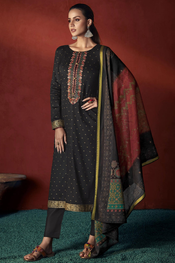 Embroidered Black Color Fabulous Salwar Suit In Viscose Fabric