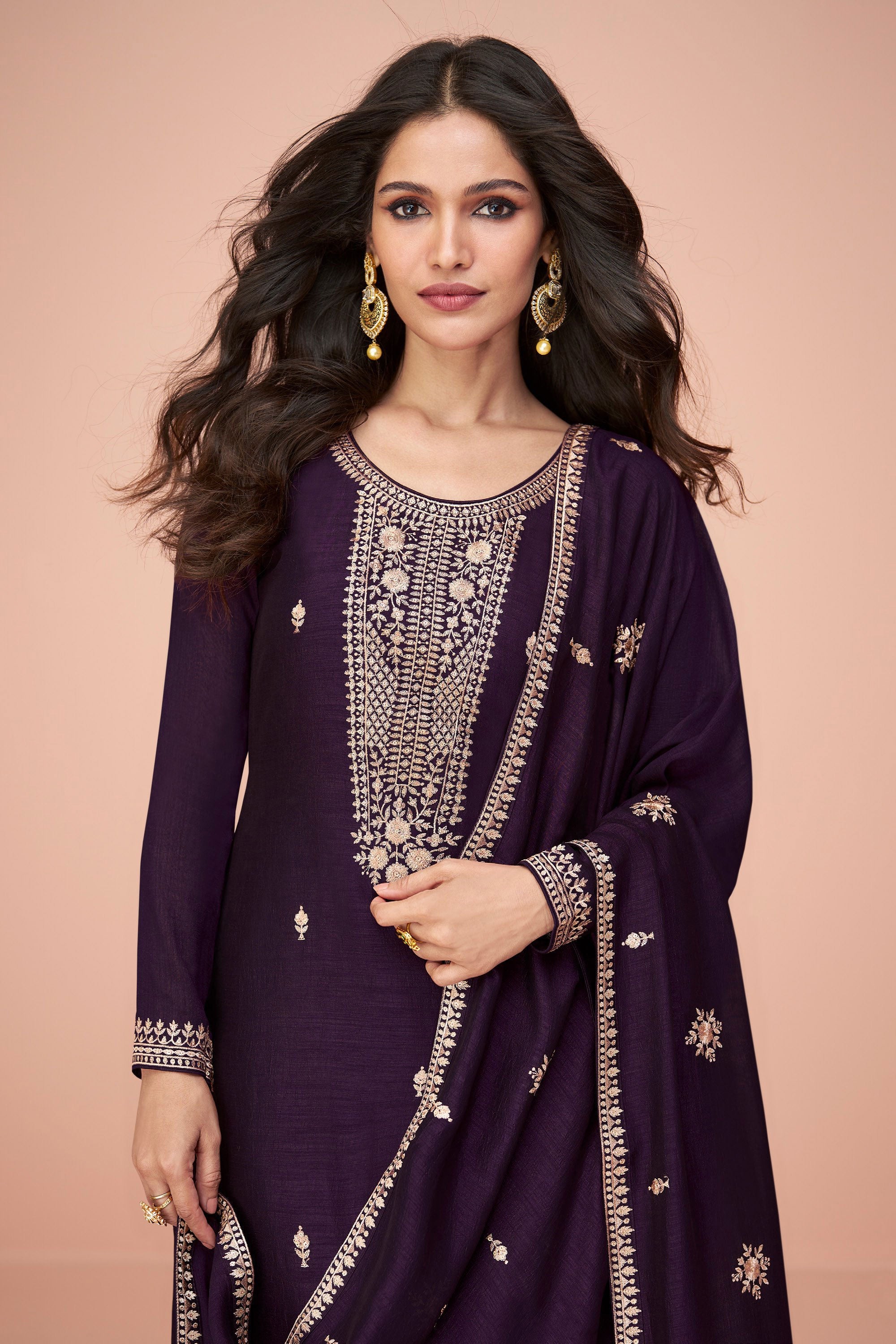 Vartika Singh Purple Color Silk Fabric Embroidered Classic Salwar Suit