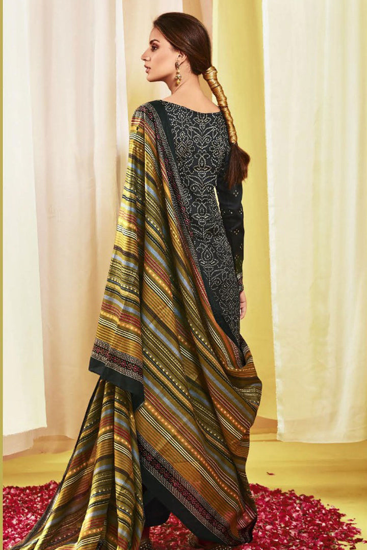 Black Color Satin Fabric Printed Awesome Salwar Suit