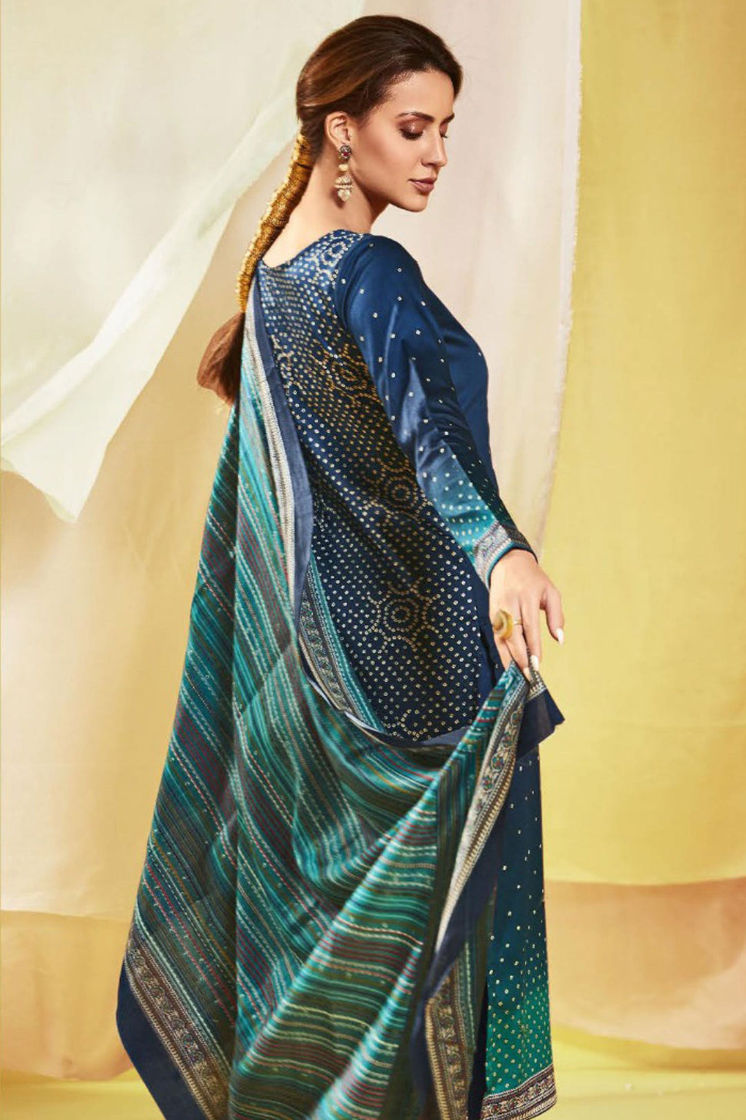 Navy Blue Color Satin Fabric Alluring Printed Salwar Suit
