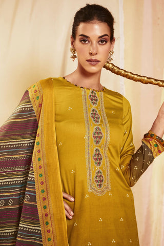 Satin Fabric Yellow Color Printed Elegant Salwar Suit