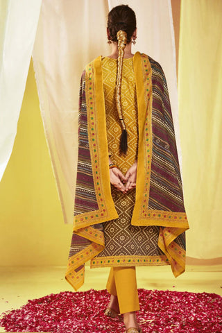 Satin Fabric Yellow Color Printed Elegant Salwar Suit