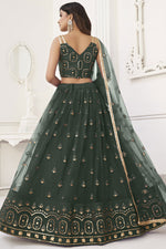 Load image into Gallery viewer, Sequins Embroidered Dark Green Color Net Fabric Trendy Lehenga For Sangeet Function

