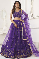 Load image into Gallery viewer, Purple Color Net Fabric Sequins Embroidered Work Lehenga For Sangeet Function
