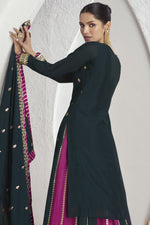 Load image into Gallery viewer, Eugeniya Belousova Luminous Readymade Chiffon Silk Sharara Top Lehenga In Rani Color
