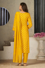 Load image into Gallery viewer, Appealing Festival Wear Rayon Fabric Readymade Salwar Suit In Yellow Color
