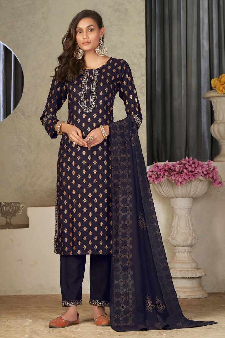 Festival Wear Black Color Aristocratic Rayon Fabric Readymade Salwar Suit