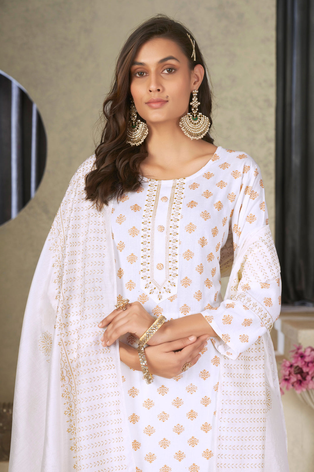 Imperial White Color Rayon Fabric Readymade Salwar Suit In Festival Wear | Buy Online India
