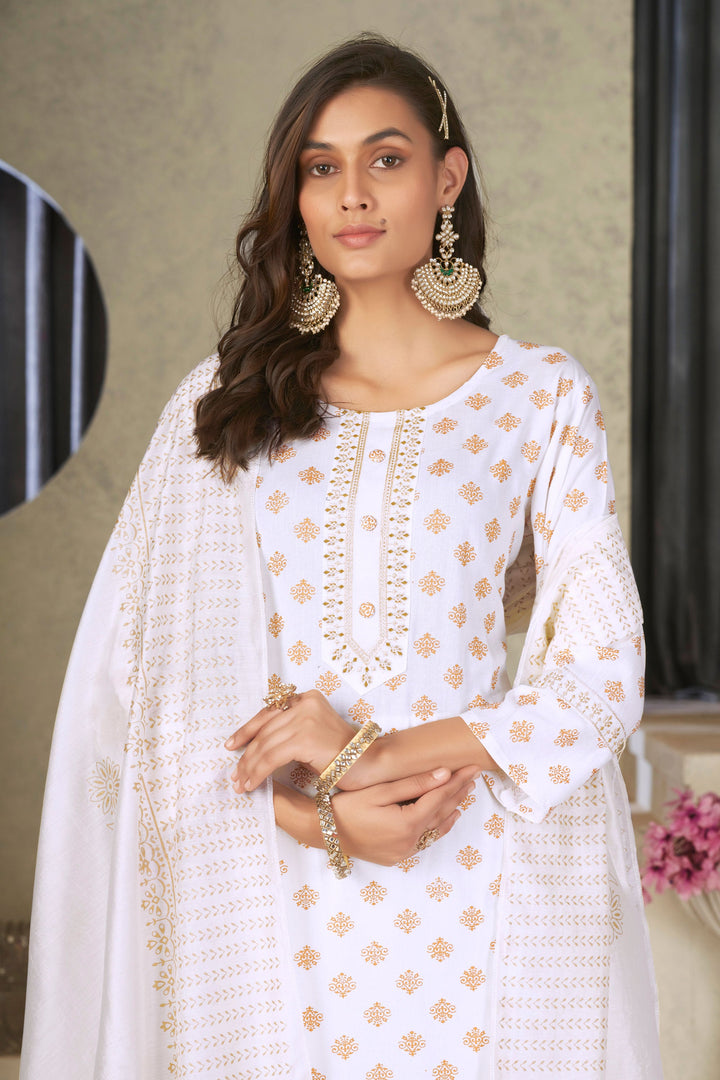 Imperial White Color Rayon Fabric Readymade Salwar Suit In Festival Wear | Buy Online India