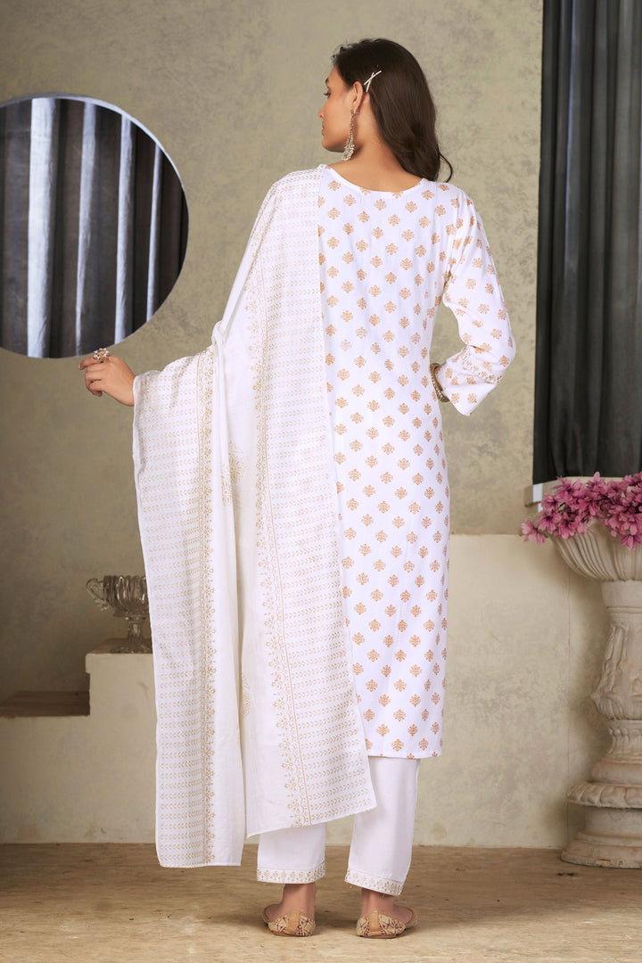 Imperial White Color Rayon Fabric Readymade Salwar Suit In Festival Wear | Buy Online India